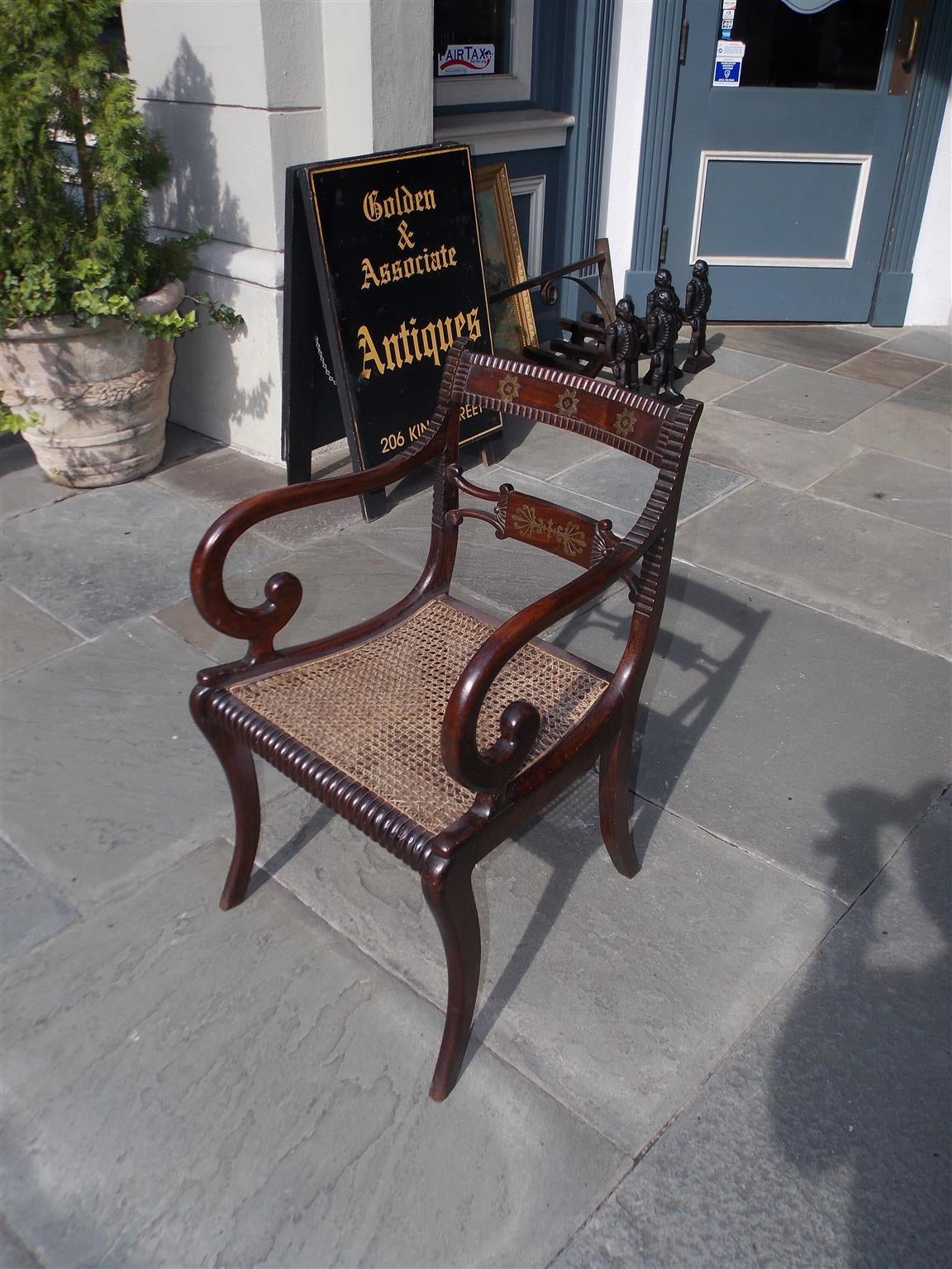 English Regency Brass & Faux Painted Rosewood Desk Chair. Circa 1815 In Excellent Condition In Hollywood, SC