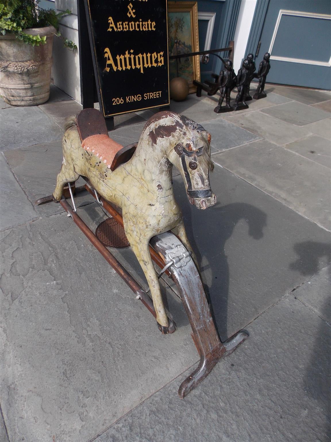Late 19th Century American Carved Wood & Faux Painted Rocking Horse.  Circa 1890