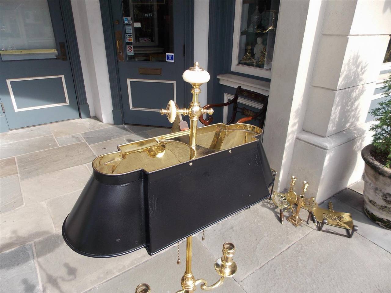 American Brass and Tin Boule Floor Lamp, Circa 1880 In Excellent Condition For Sale In Hollywood, SC