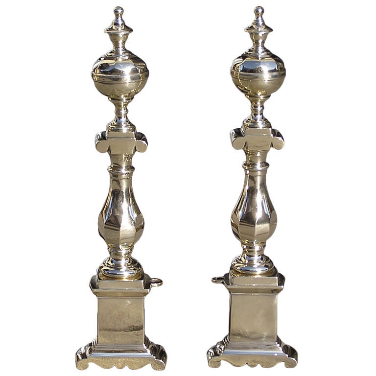 Pair of Charleston Brass Andirons For Sale