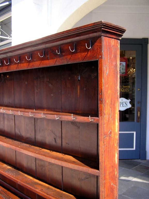 Hand-Carved English Chippendale Three Drawer Oak Welsh Dresser with Orig Bracket Feet C 1780 For Sale