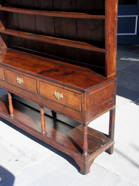 Late 18th Century English Chippendale Three Drawer Oak Welsh Dresser with Orig Bracket Feet C 1780 For Sale