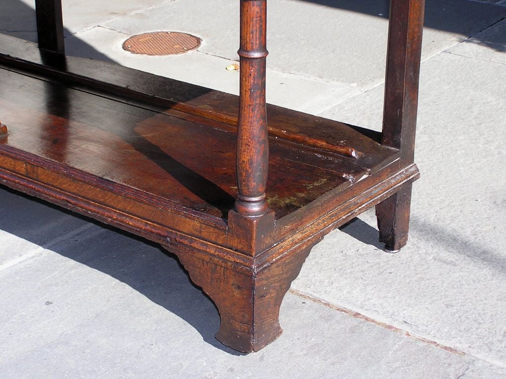 English Chippendale Three Drawer Oak Welsh Dresser with Orig Bracket Feet C 1780 For Sale 1