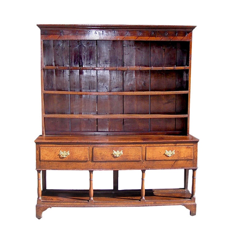 Cómoda inglesa Chippendale de tres cajones, de roble, con pies de ménsula originales C 1780
