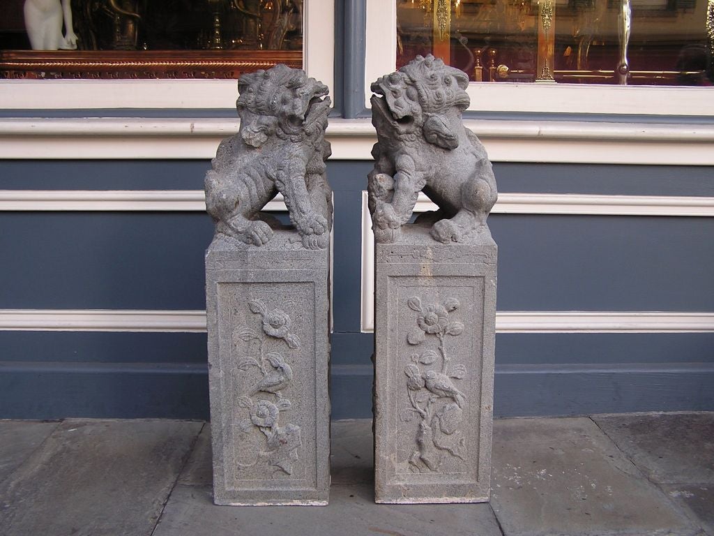 Pair of Granite Foo Dog Markers