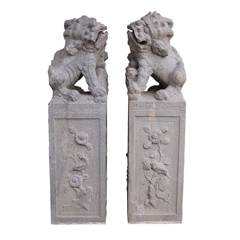 Pair of Granite Foo Dog Markers
