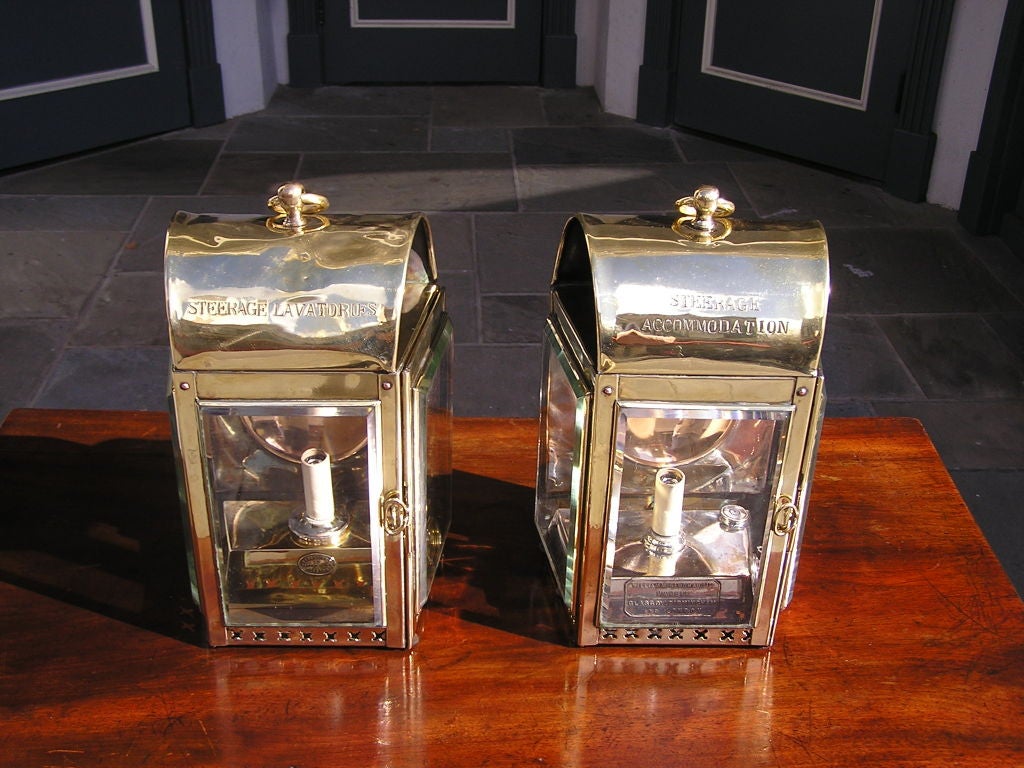 19th Century Pair of English Brass Ship Lanterns