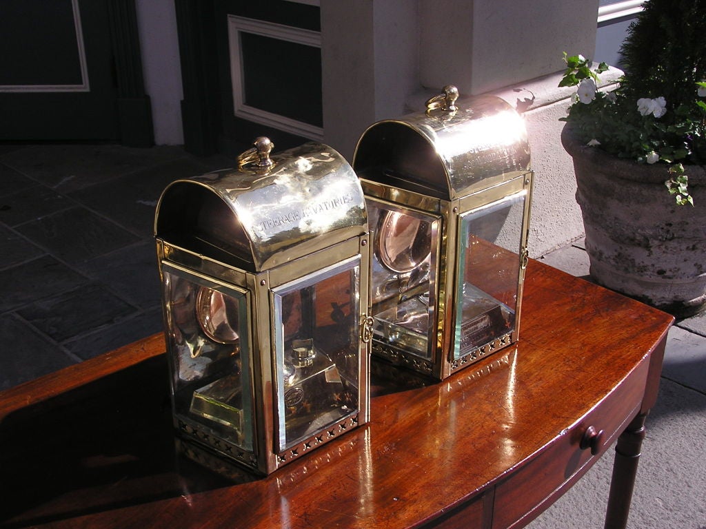 Pair of English Brass Ship Lanterns 3
