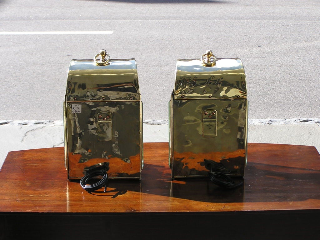 Pair of English Brass Ship Lanterns 5
