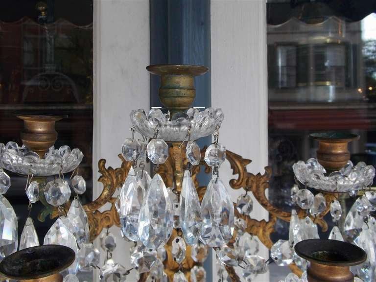 Pair of French Gilt Bronze and Crystal Sconces.  Circa 1830 For Sale 1