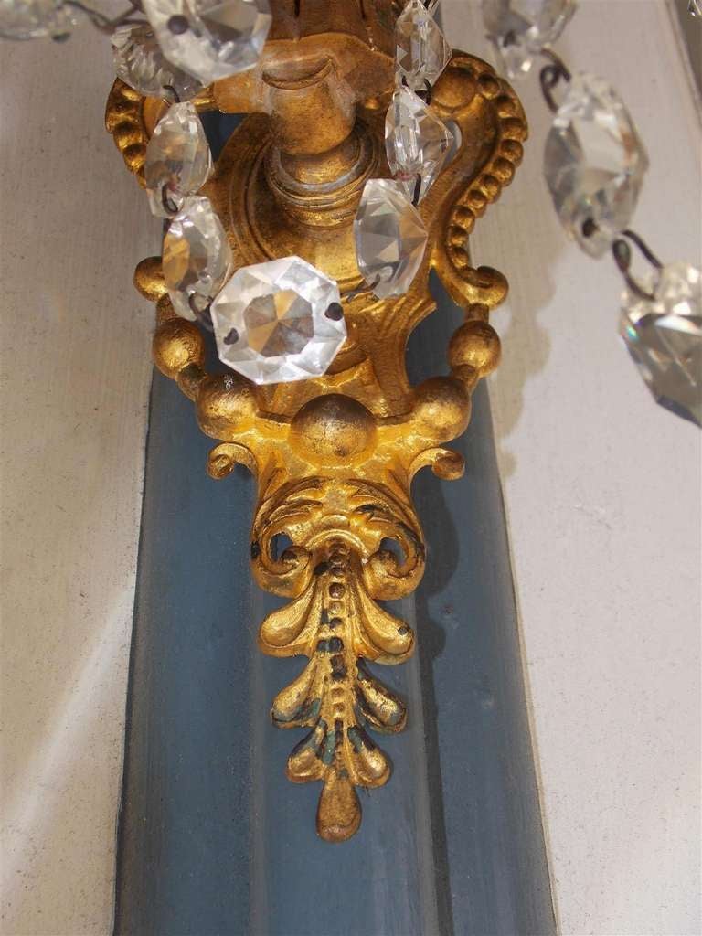 Pair of French Gilt Bronze and Crystal Sconces.  Circa 1830 For Sale 4