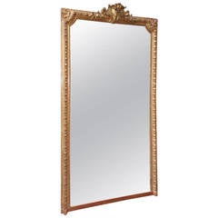 French Gilt Carved Wood Red Lacquered Floral Crest Wall Mirror, Circa 1810 4