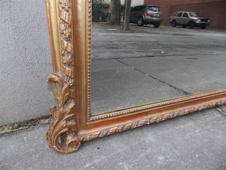 19th Century French Gilt Carved Wood and Gesso Floral Wall Mirror, Circa 1810 For Sale