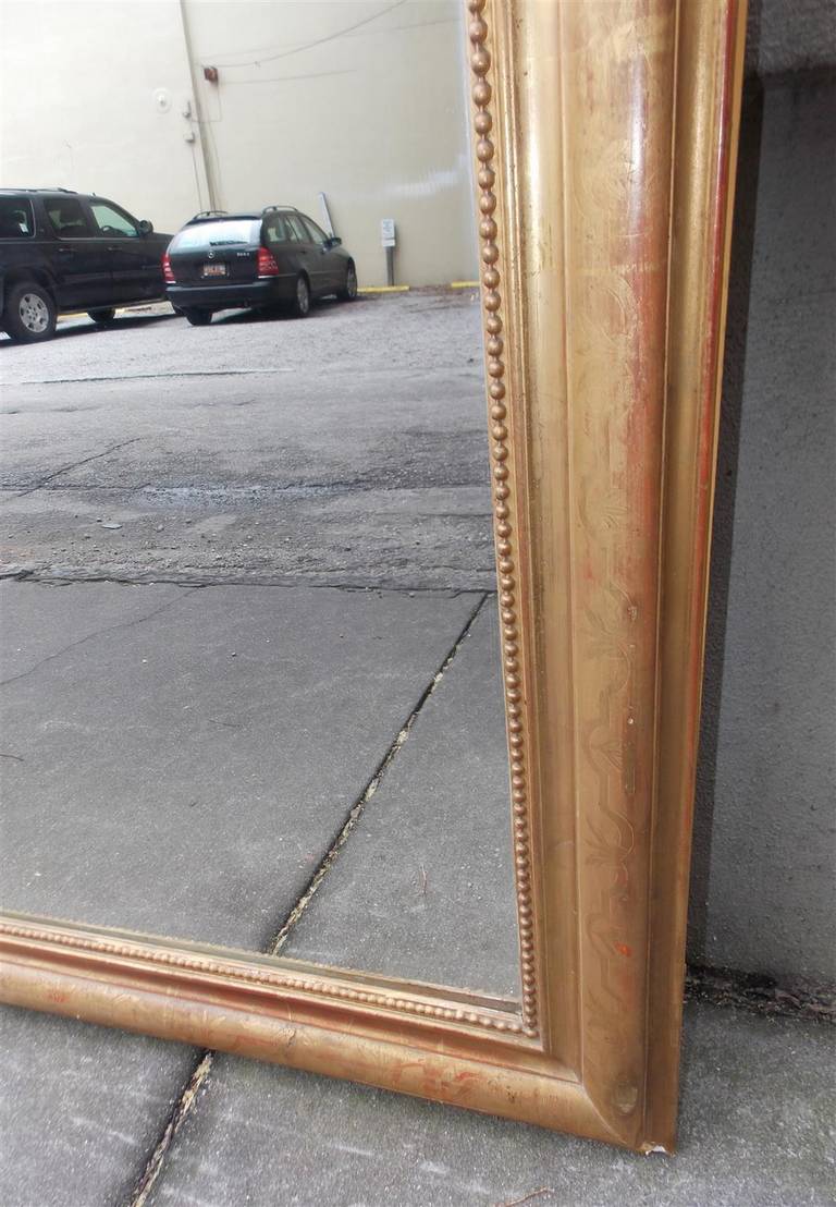 French Louis Phillipe Gilt Wood and Gesso Floral Etched Wall Mirror, Circa 1820 For Sale 2