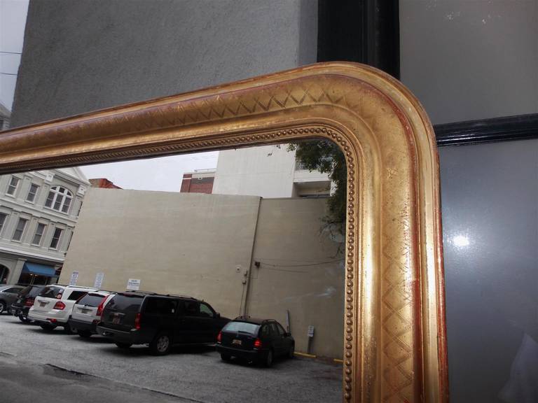 19th Century French Gilt Wall Mirror With Etched Braided Cross Hatching, Circa 1820