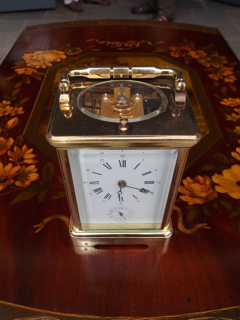 French Bronze and Porcelain Miniature Carriage Clock, Circa 1890 In Excellent Condition In Hollywood, SC