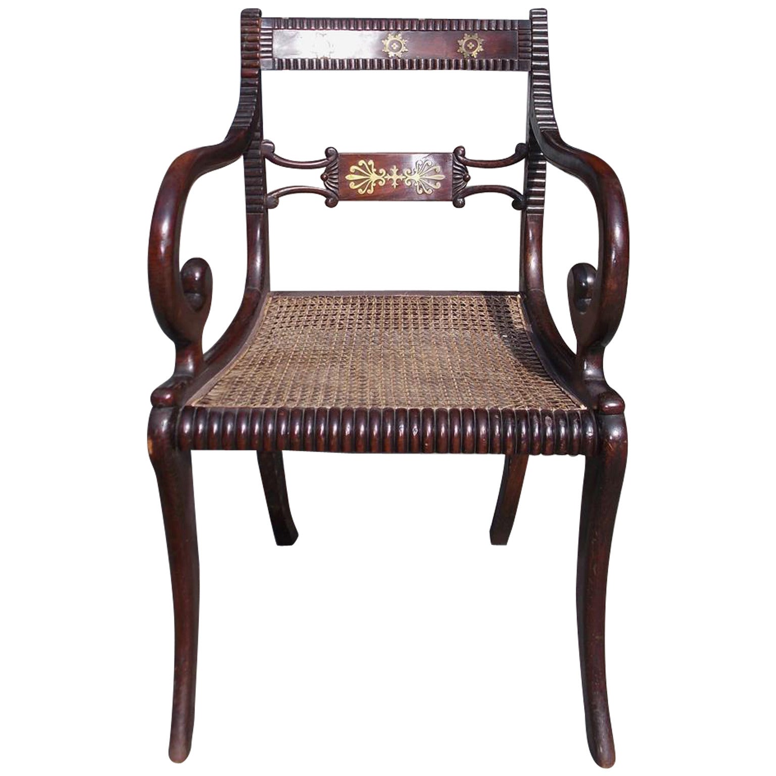 English Regency Brass 
Faux Painted Rosewood Desk Chair. Circa 1815