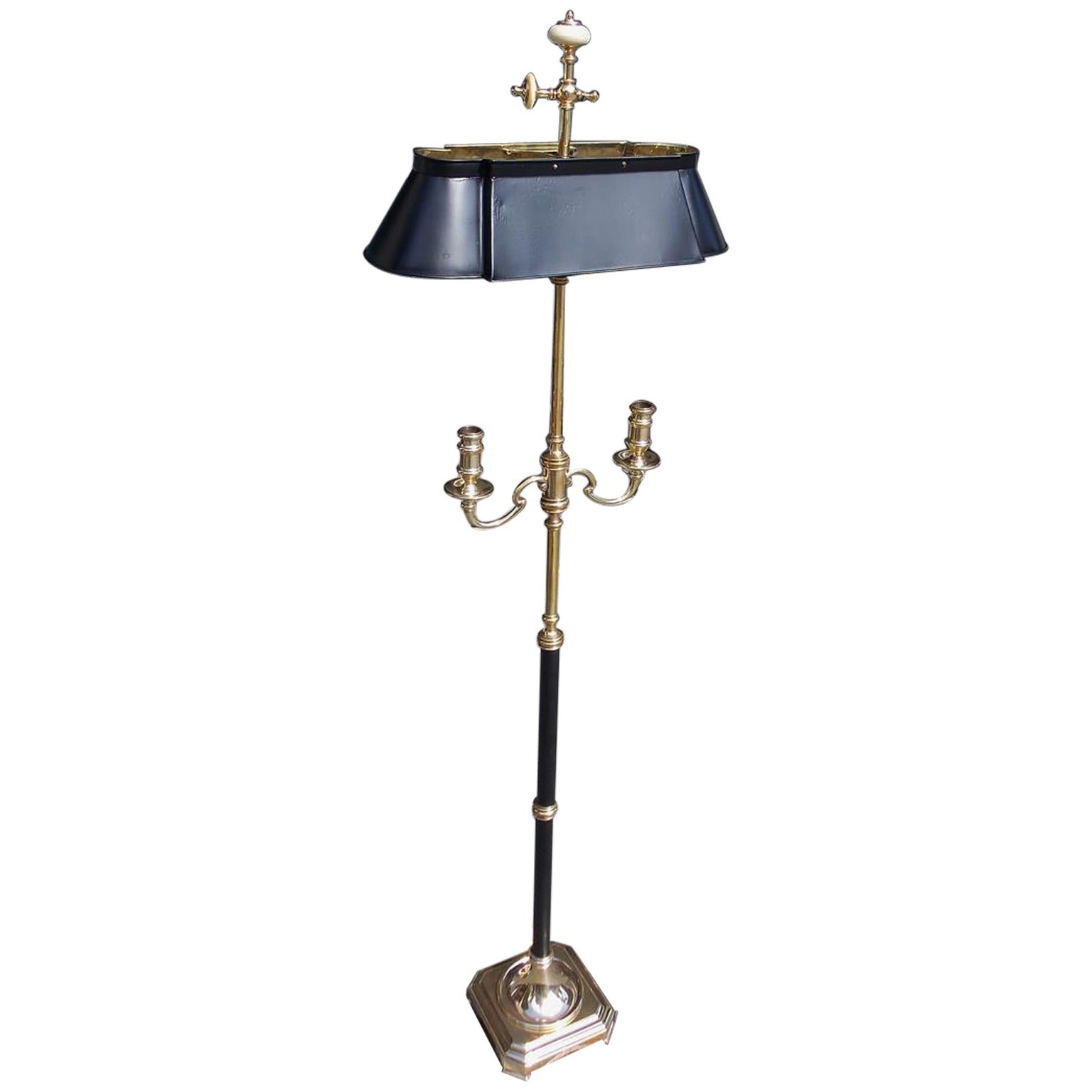 American Brass and Tin Boule Floor Lamp, Circa 1880 For Sale