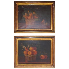Pair of American Oil on Canvas Stills. Signed  T. Maria.  Circa 1830