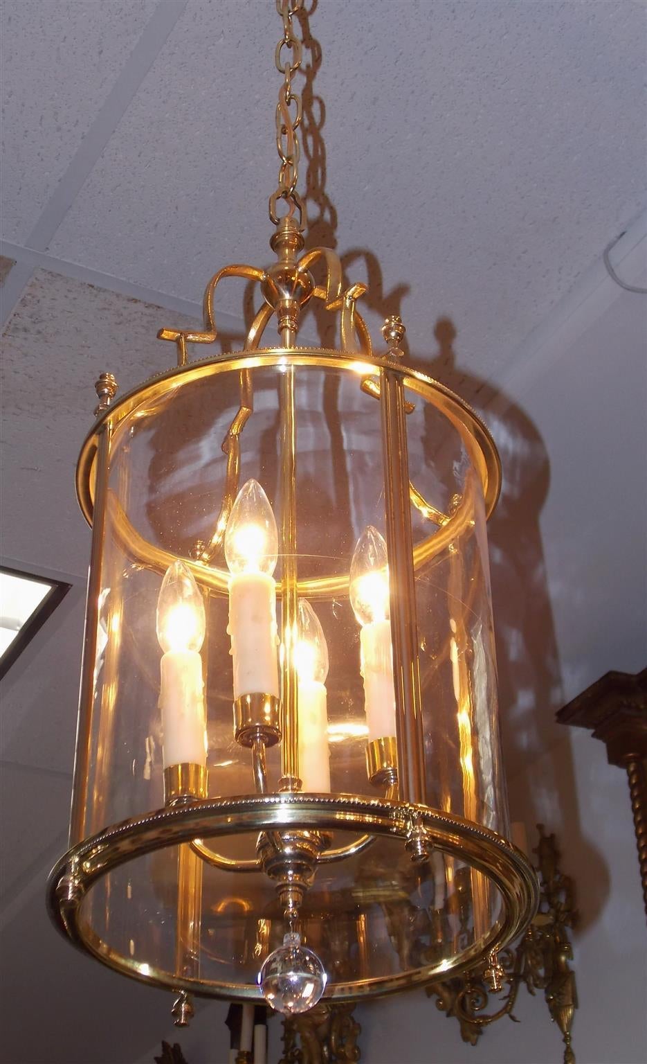 Mid-19th Century American Brass and Circular Hanging Lantern, Circa 1850