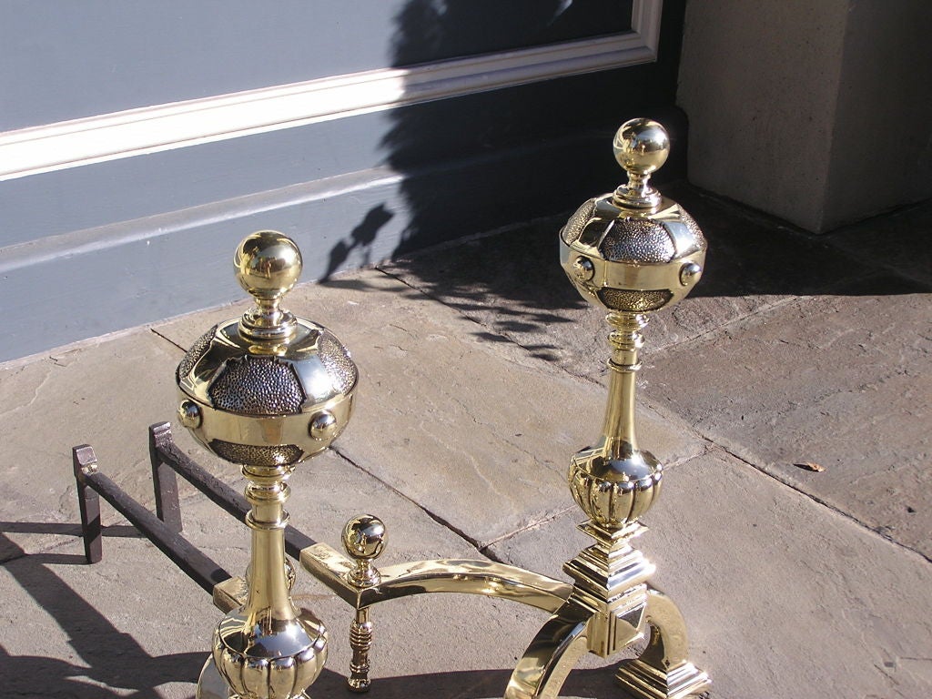 Pair of Italian Brass Ball Top Andirons For Sale 2