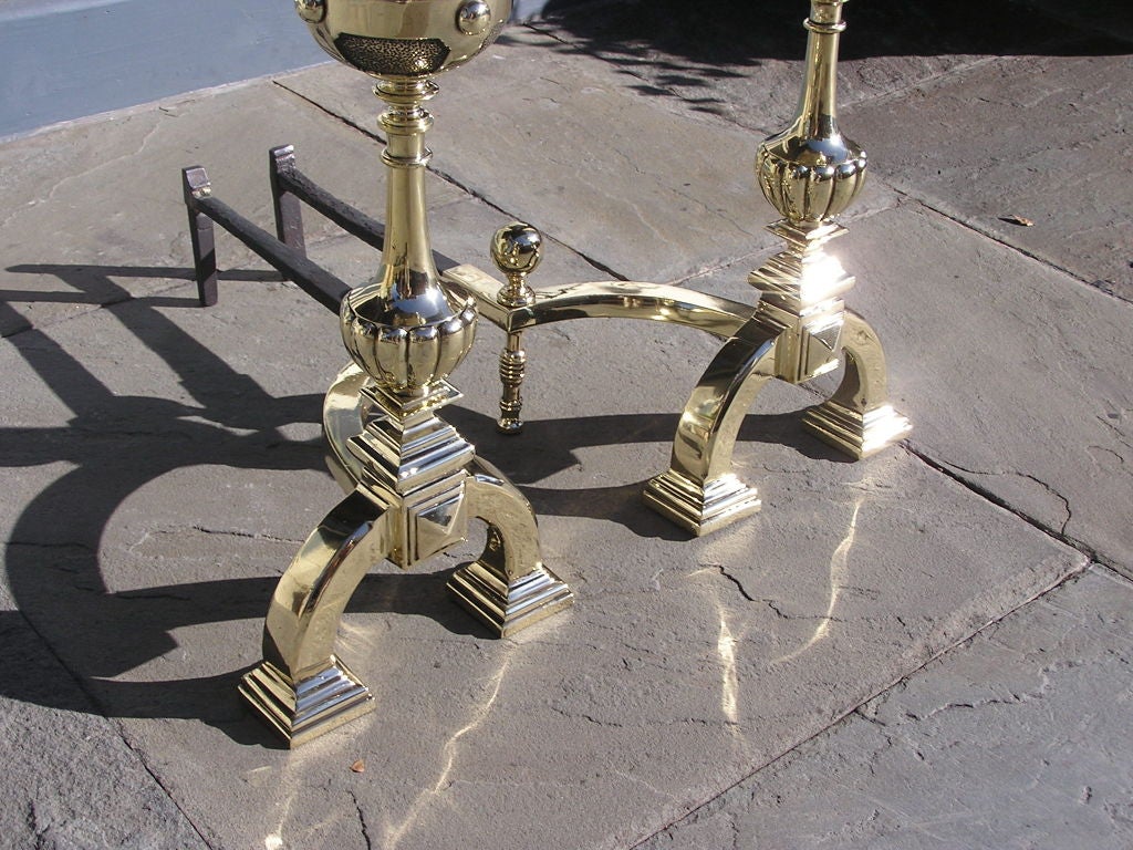 Pair of Italian Brass Ball Top Andirons For Sale 4
