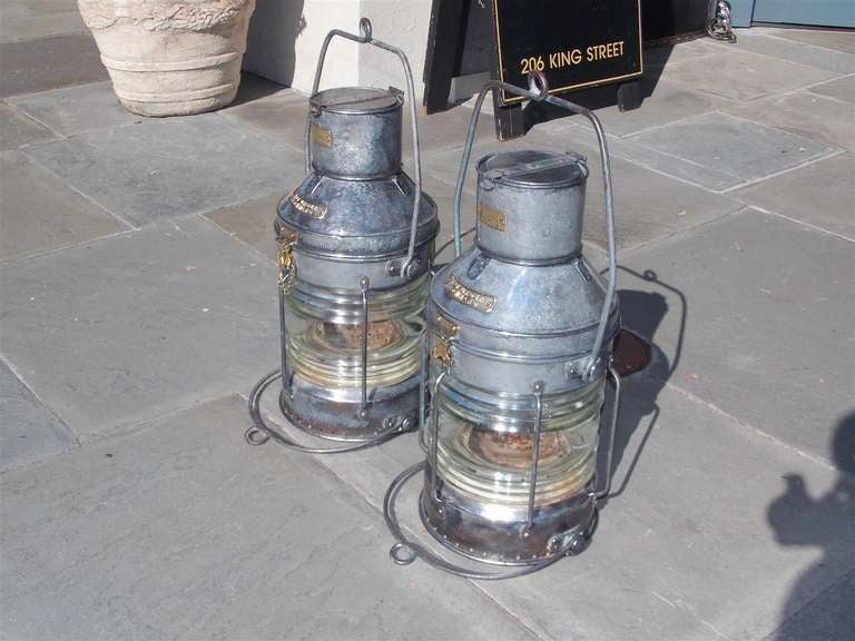 Pair of English Polished Steel Ship Lanterns.  Early 20th Century 1