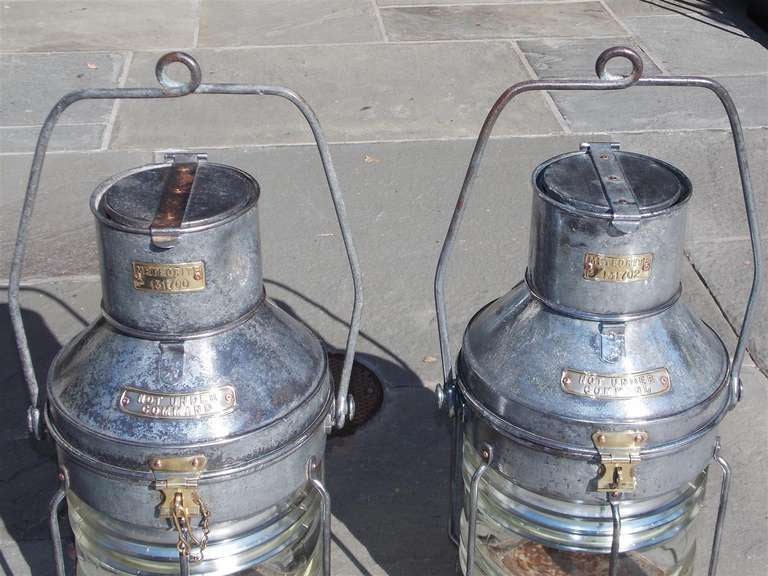 Pair of English Polished Steel Ship Lanterns.  Early 20th Century 2