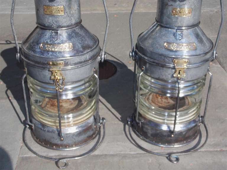 Pair of English Polished Steel Ship Lanterns.  Early 20th Century 3