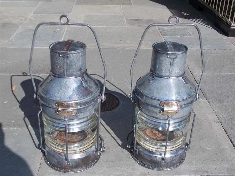 Pair of English Polished Steel Ship Lanterns.  Early 20th Century 6