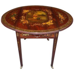 English Regency Figural and Floral Hand Painted Pembroke Table, Circa 1780