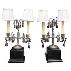 Pair of French Nickel Silver Over Bronze Wood Base Girandoles. Circa 1840 7