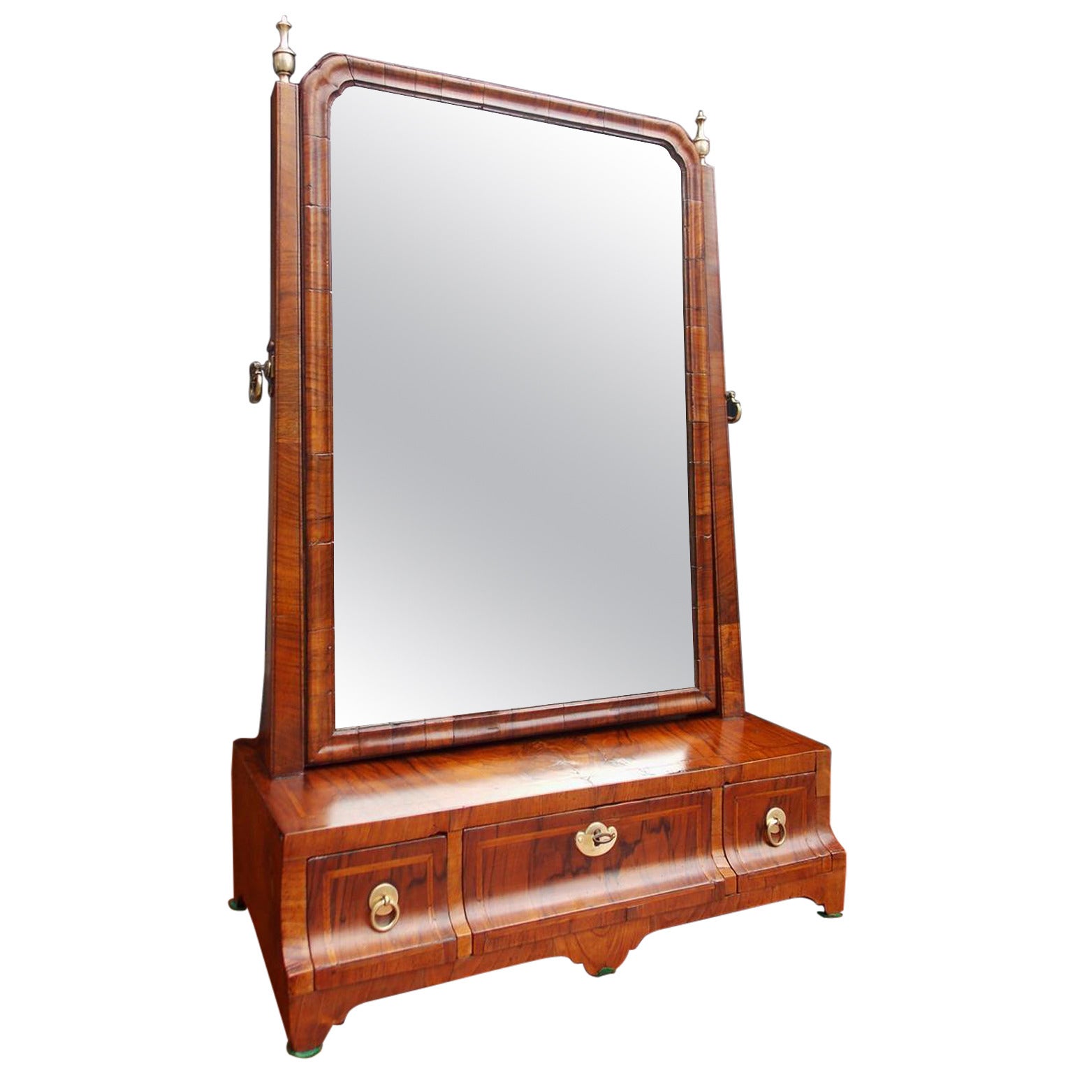 English Burl Walnut Inlaid Shaving Mirror. All Original.  Circa 1780 For Sale