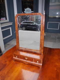 English Burl Walnut Inlaid Shaving Mirror. All Original.  Circa 1780
