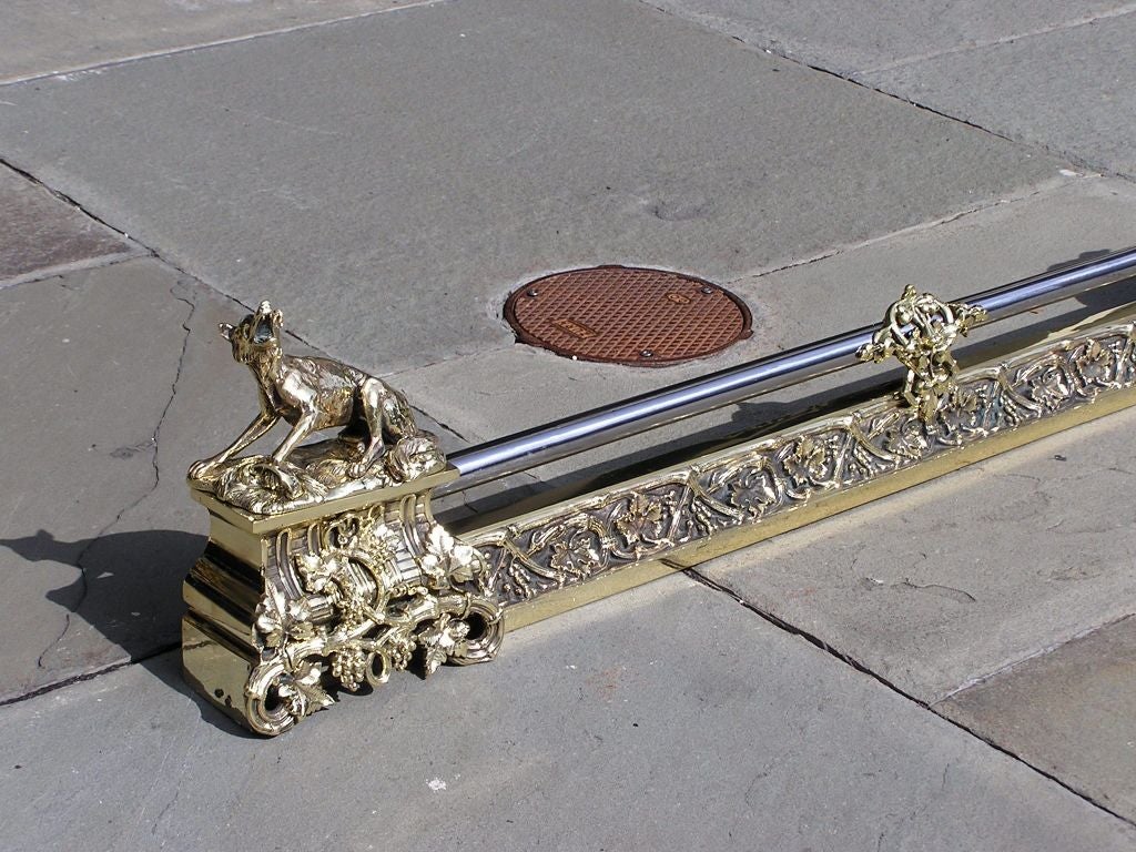 19th Century English Brass and Polished Steel Fox Chenet