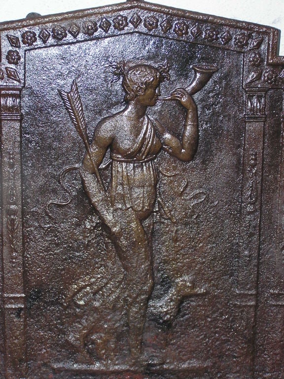 Plaque de cheminée en fonte anglaise à motif figuratif et canin.  Circa 1780 Excellent état - En vente à Charleston, SC