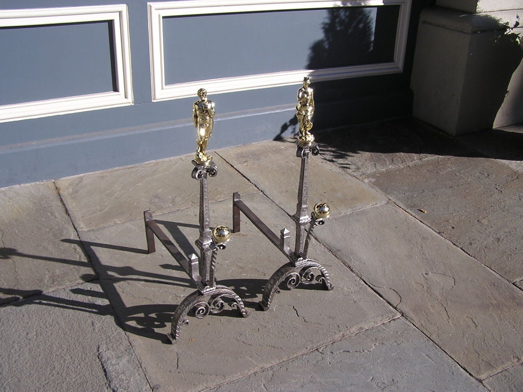 18th Century and Earlier Pair of Italian Andirons For Sale