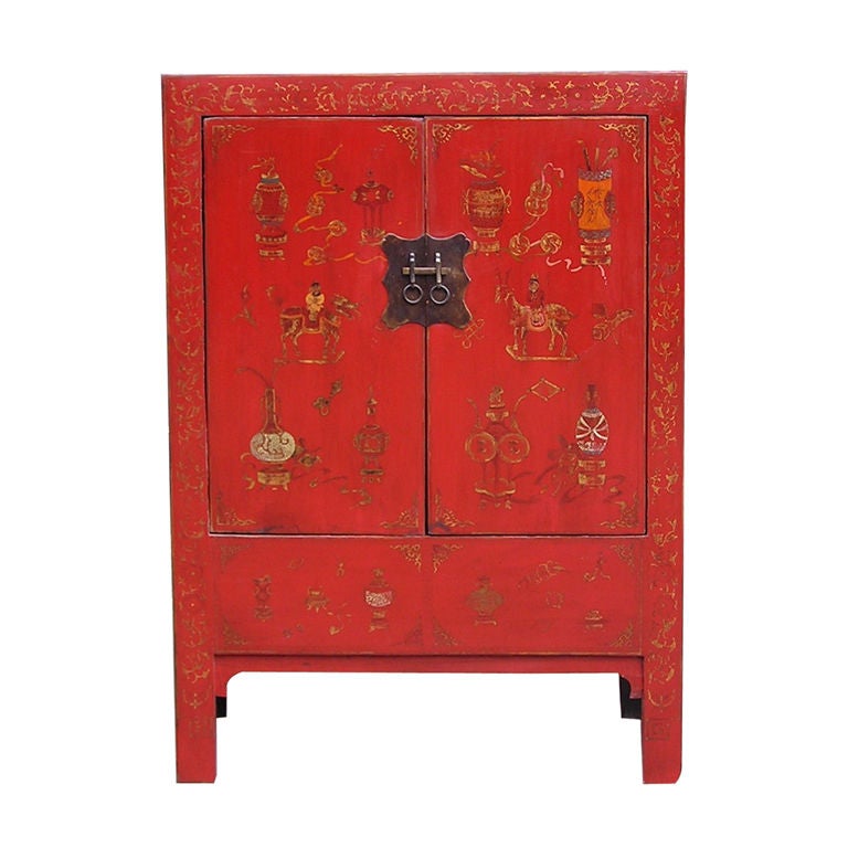 English Chinoiserie Painted Cabinet