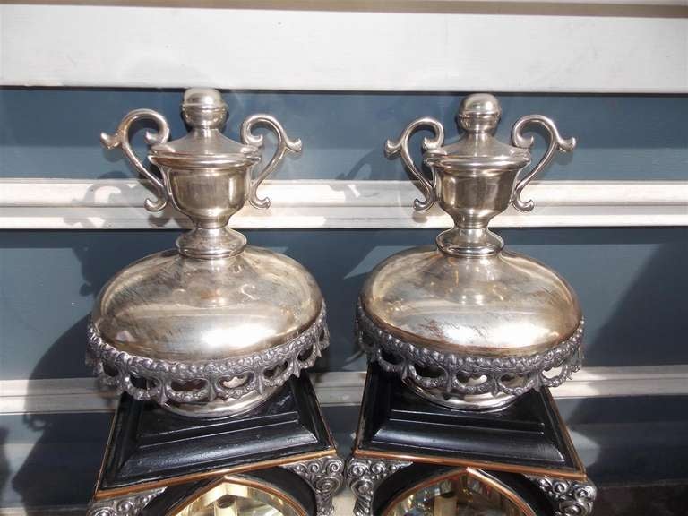 American Empire Pair of American Nickel Silver & Brass Coach Lanterns, Rochester, NY.  C. 1830