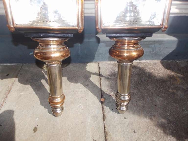 Pair of American Nickel Silver & Brass Coach Lanterns, Rochester, NY.  C. 1830 In Excellent Condition In Charleston, SC