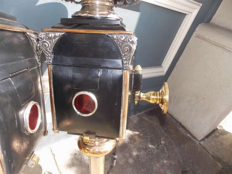Pair of American Nickel Silver & Brass Coach Lanterns, Rochester, NY.  C. 1830 1