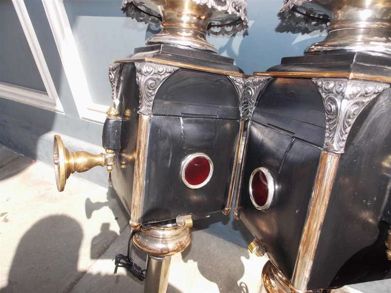 Pair of American Nickel Silver & Brass Coach Lanterns, Rochester, NY.  C. 1830 2