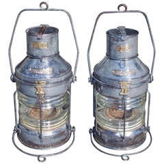 Pair of English Polished Steel Ship Lanterns.  Early 20th Century