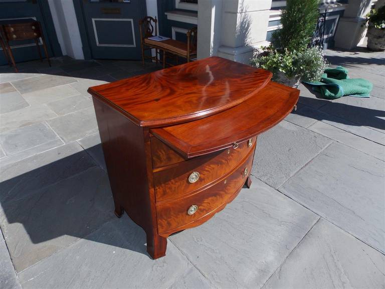 English Figural Mahogany Brushing Slide Bow Front Chest.  Circa 1780 In Excellent Condition In Hollywood, SC