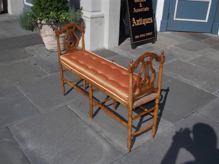 19th Century French Cherry Lyre Back Window Bench.  Circa 1830 For Sale