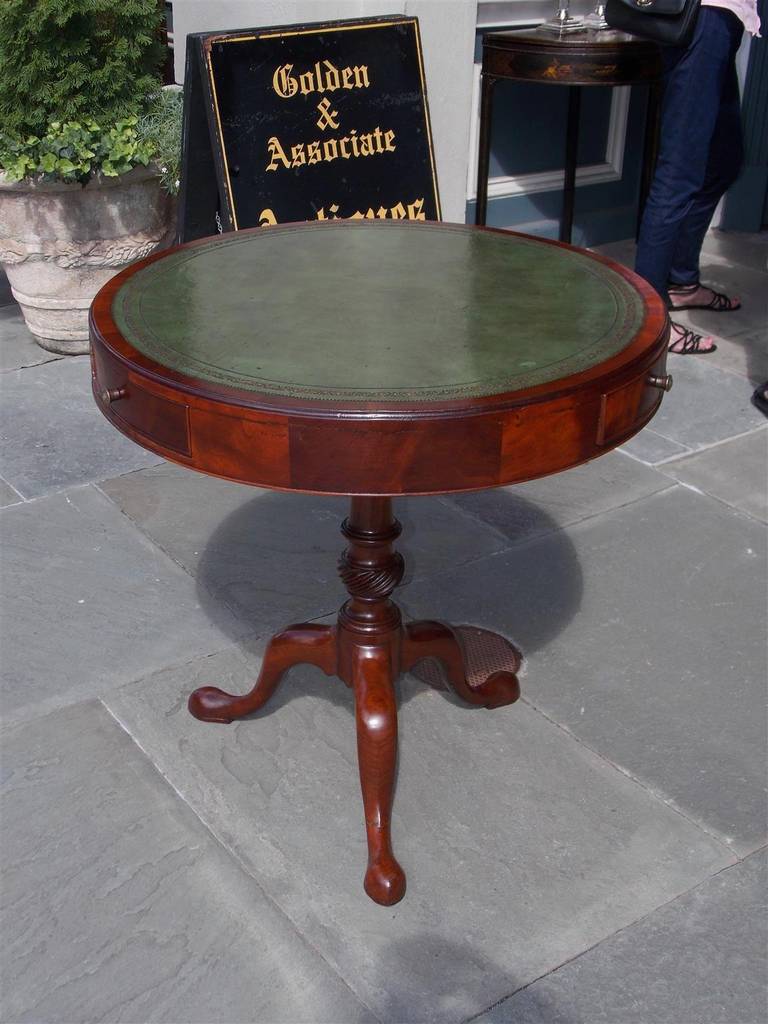 George IV English Mahogany Leather Top Drum Table.  Circa 1830 For Sale