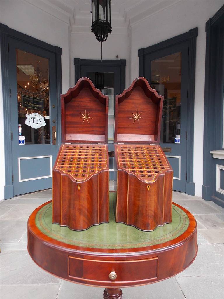 18th Century and Earlier Pair of English Mahogany Serpentine Inlaid Cutlery Boxes. Circa 1790 For Sale