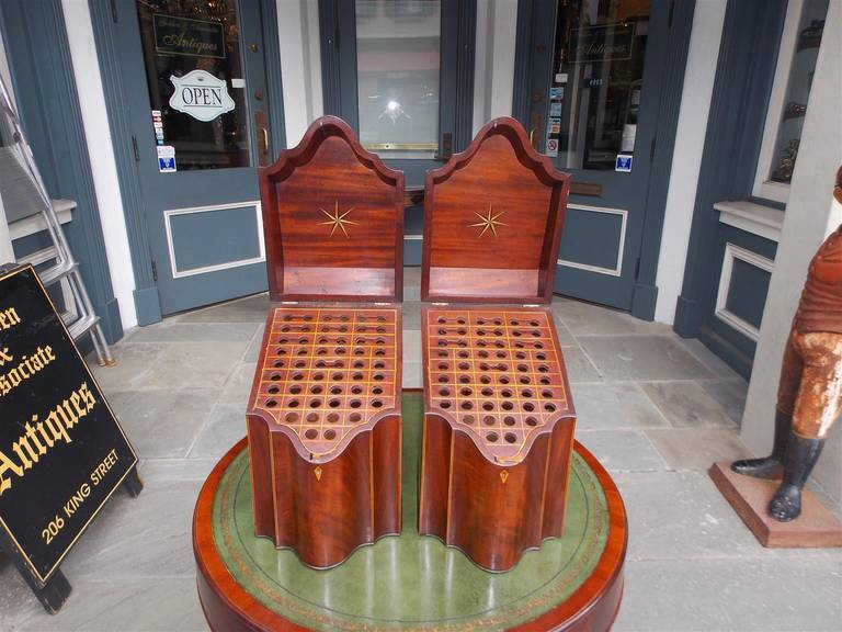 Pair of English Mahogany Serpentine Inlaid Cutlery Boxes. Circa 1790 For Sale 1