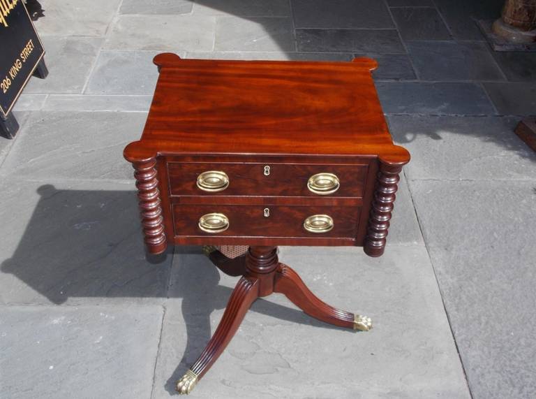 American Classical American Mahogany Two-Drawer Work Table, Boston, Circa 1810 For Sale