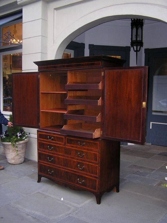 Late 18th Century English Hepplewhite Mahogany and Satinwood Inlaid Linen Press, Circa 1780